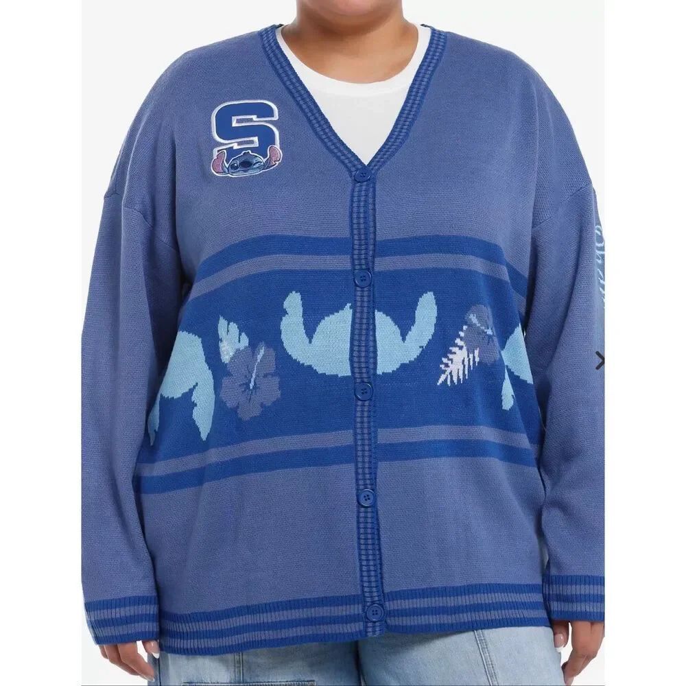 Disney Stitch Tropical Flowers Varsity Cardigan Plus Size 2 Nwt